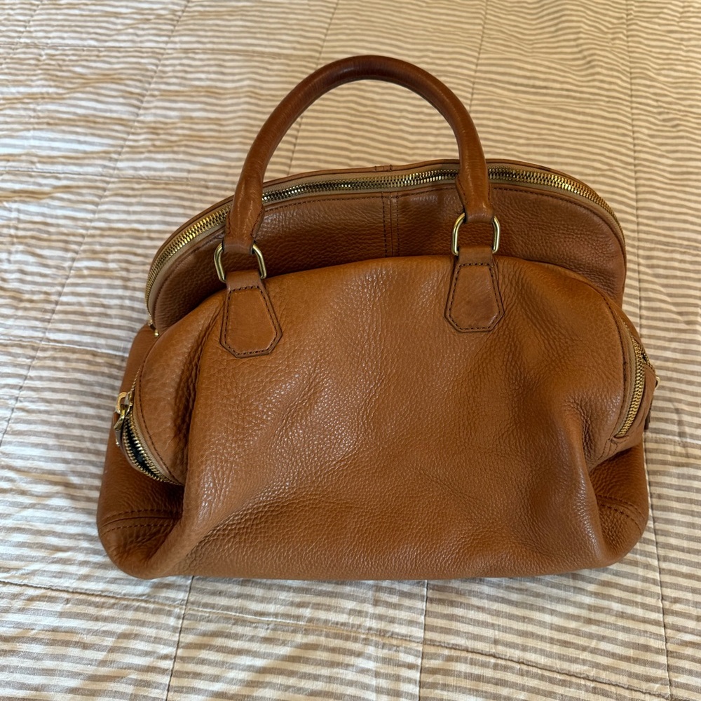 J. Crew camel leather bowler bag